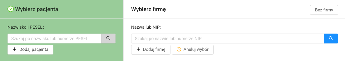 eOrzecznik Okno rozpoczecia badania wizyty medycyny pracy wybor pacjenta i firmy